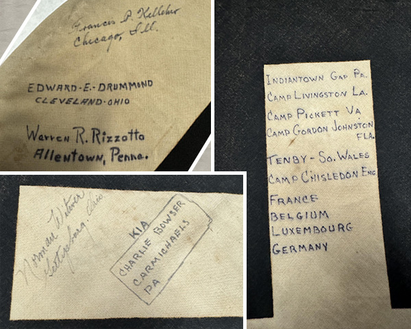 Signatures of the 28th QM Company that are on the captured German flag.