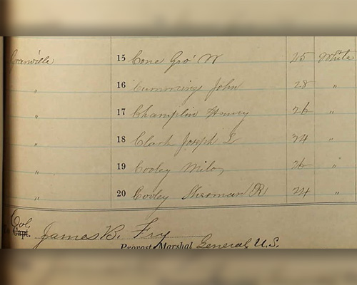 PFC. Clark's entry in the Record of Military Service. (first half)