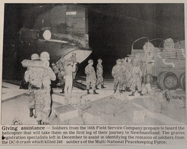 Ft. Lee Traveller News photo from Gander Crash Site.